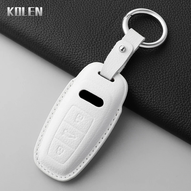 Premium Dermis Leather Car Key Case Cover - Luxurious Keychain Accessory