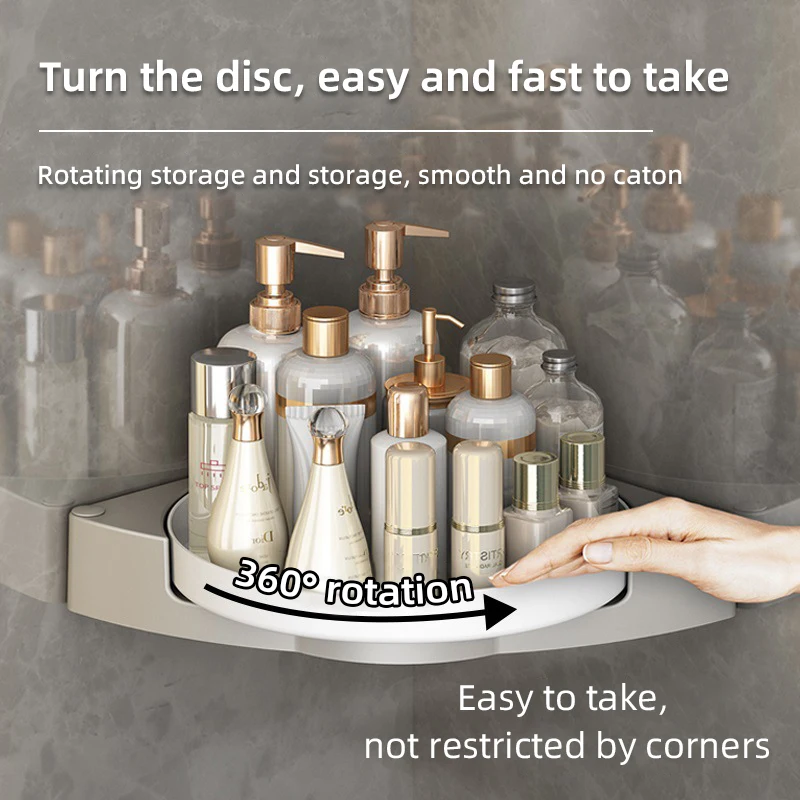 Plastic Storage Turntable 360° Rotate No Drilling Bathroom Skincare Storage Wall Corner Shower Gel Storage Rack