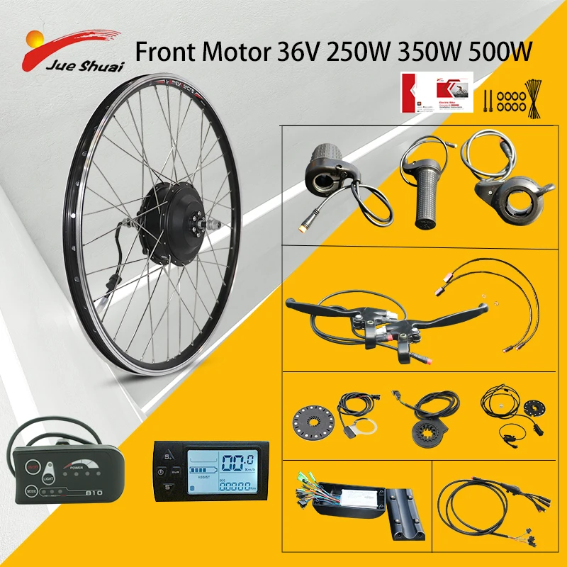 36v 250w/350w/500w Ebike Kit Front Hub Motor Brushless Gear Electric Bike Conversion Kit For 20