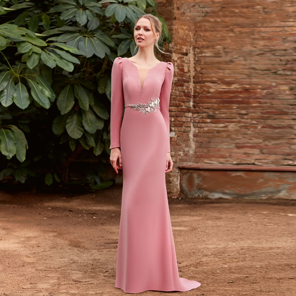 

Elegant O Neck Mother of the Bride Dresses Long Sleeves Mermaid Wedding Party Gowns Applique Floor-Length 2024 فساتين السهرة