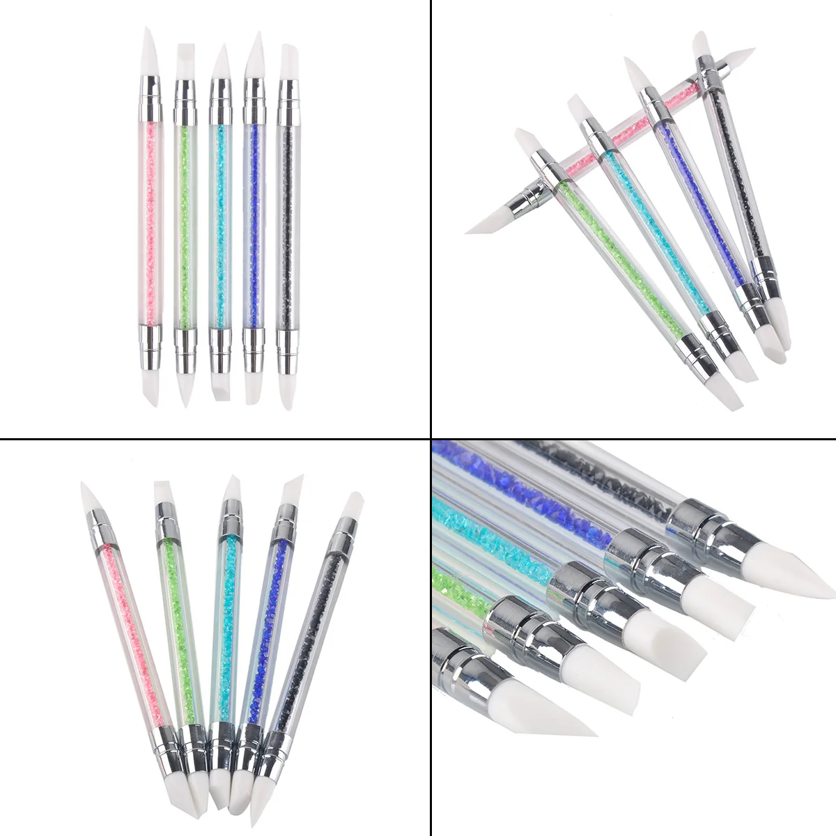 5 Pcs Nail Art Pen,Soft Silicone Carving Craft Supplies,Pottery Sculpture UV Gel Building Clay Pencil DIY Tools