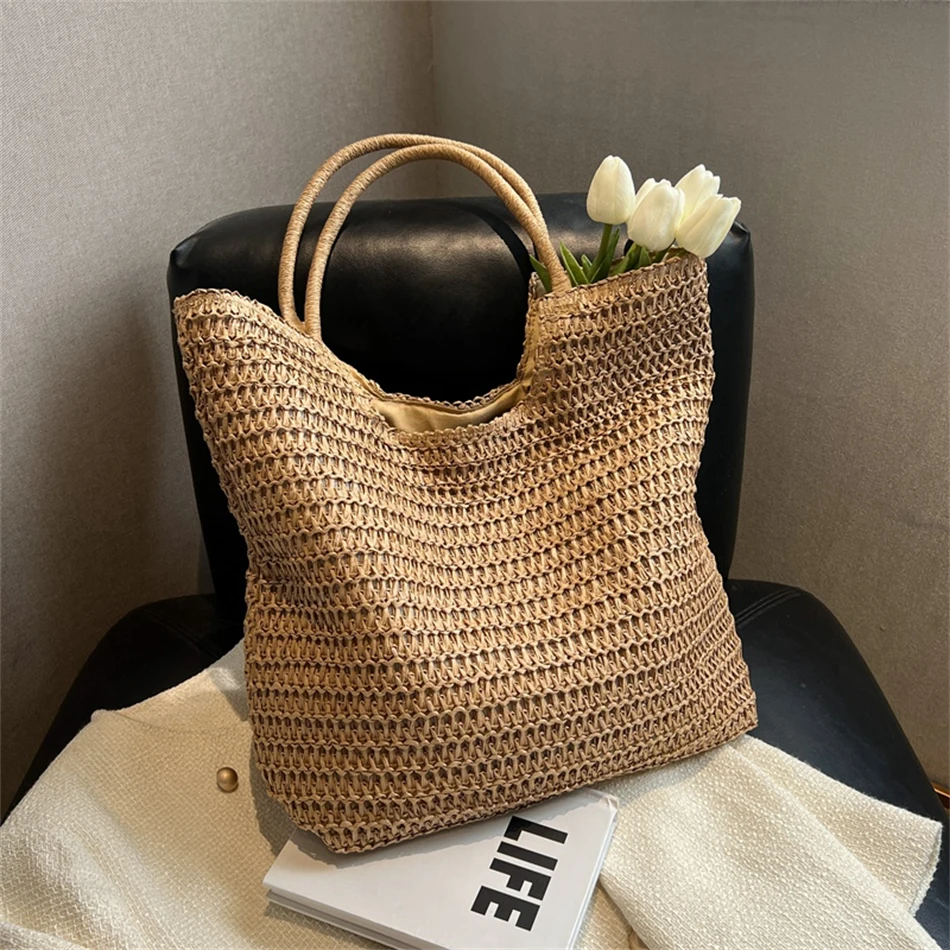 

Fashionable large grass shoulder bag for women's summer fashion woven handbag designer for women's and wallets New beach bag