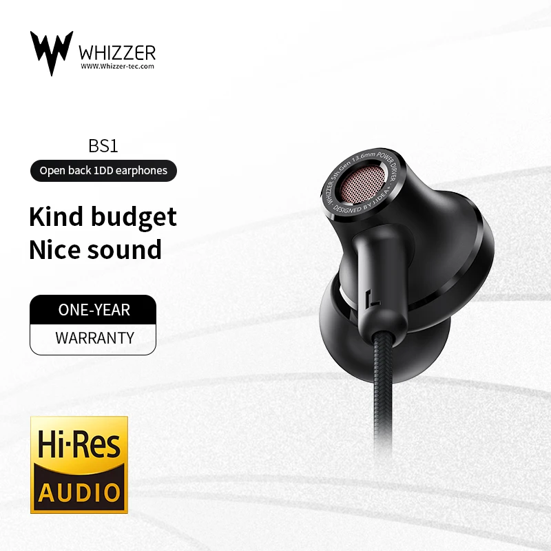 

Whizzer BS1 Wired Earphones Dynamic In-Ear Earbuds Open-Back Headphones with Mic Gaming Headset 13.6mm DD Ergonomic design