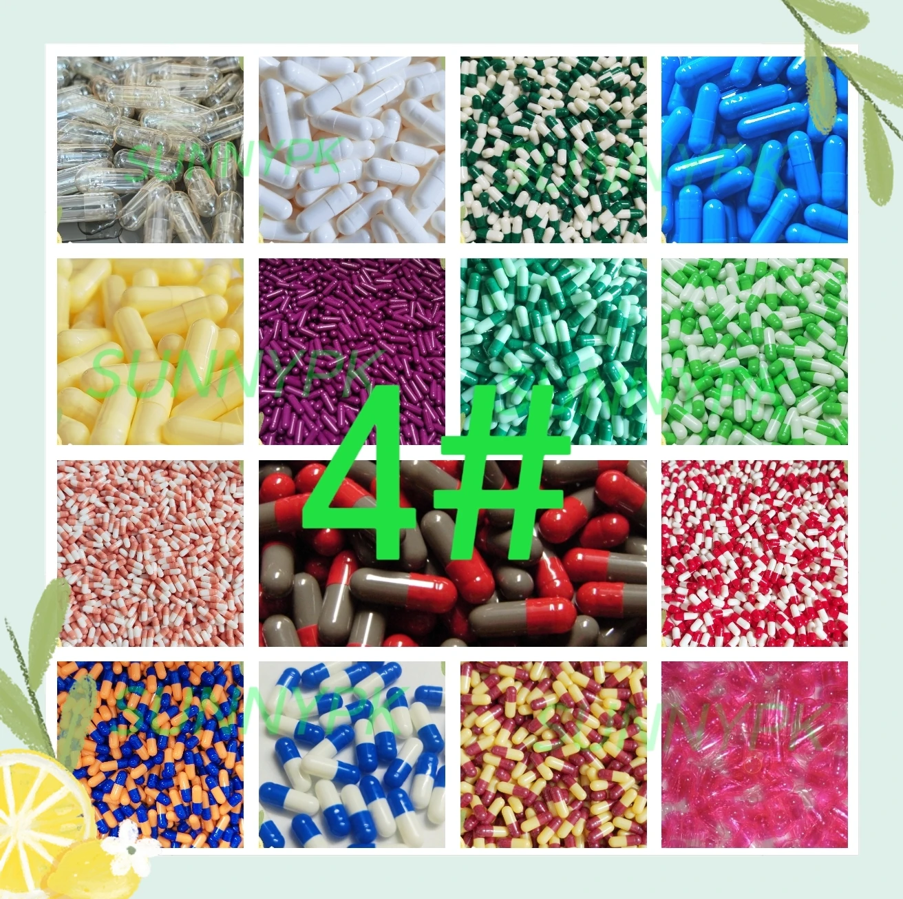 1000PCS Empty Capsules 4# Colored Hollow Capsule Size 4 Gelatin Empty Medical Capsule Packing Case for Powder Granule Pallet