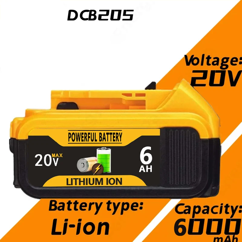 

100% Original For DeWalt skil 20v 6.0AH Rechargeable Power Tool Battery With LED Lithium-Ion Replacement DCB205 DCB204-2