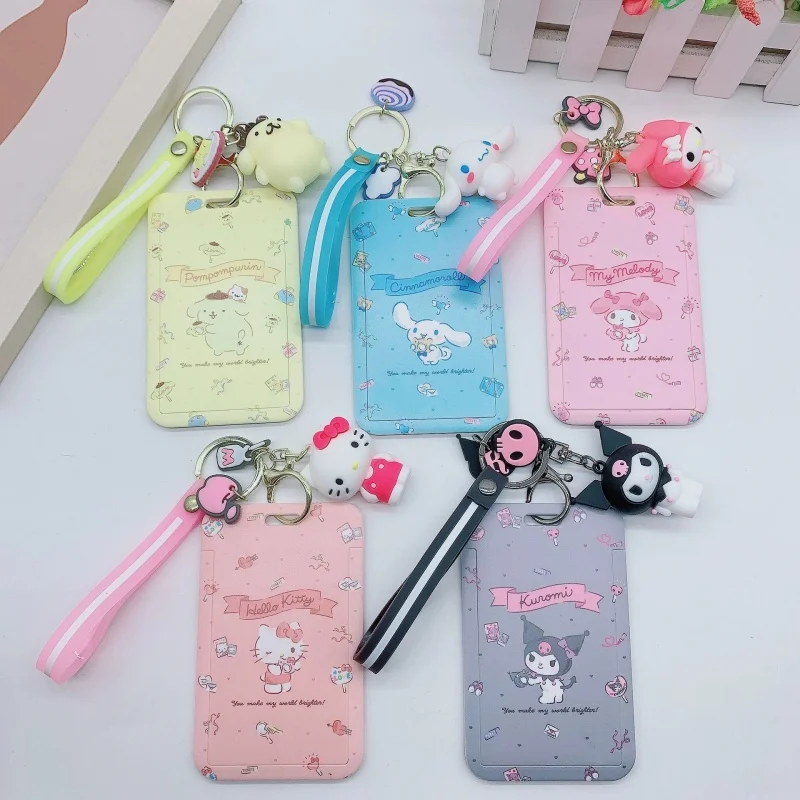 Kawaii Sanrio Cinnamoroll My Melody Anime Keychain Pendant Badge Holder Cute Card Holder Plastic Lanyard Card Holders for Girl