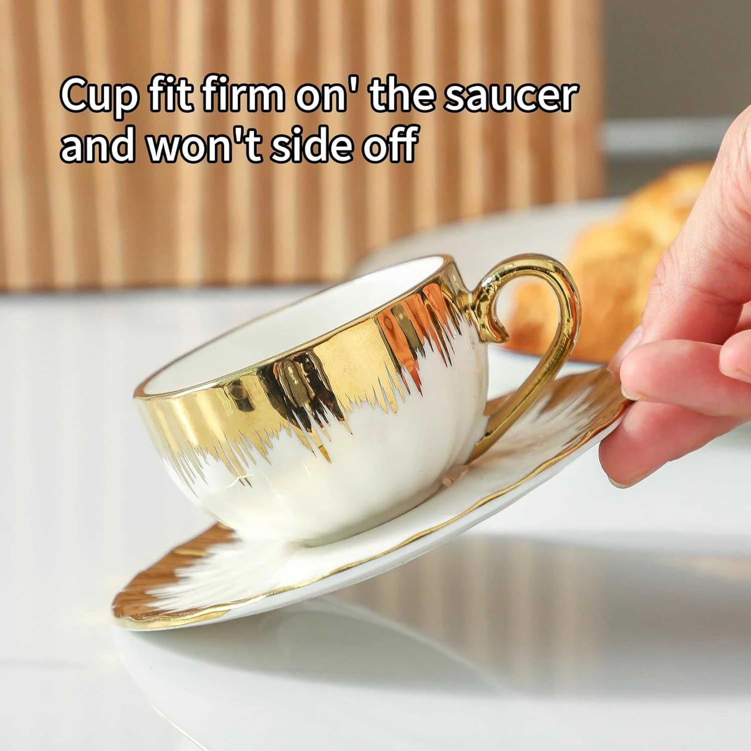 Tea Cups and Saucer, Ceramic Cappuccino Cup with Saucer 7oz Turkish Coffee Cup Set for Double Espresso, Latte,White