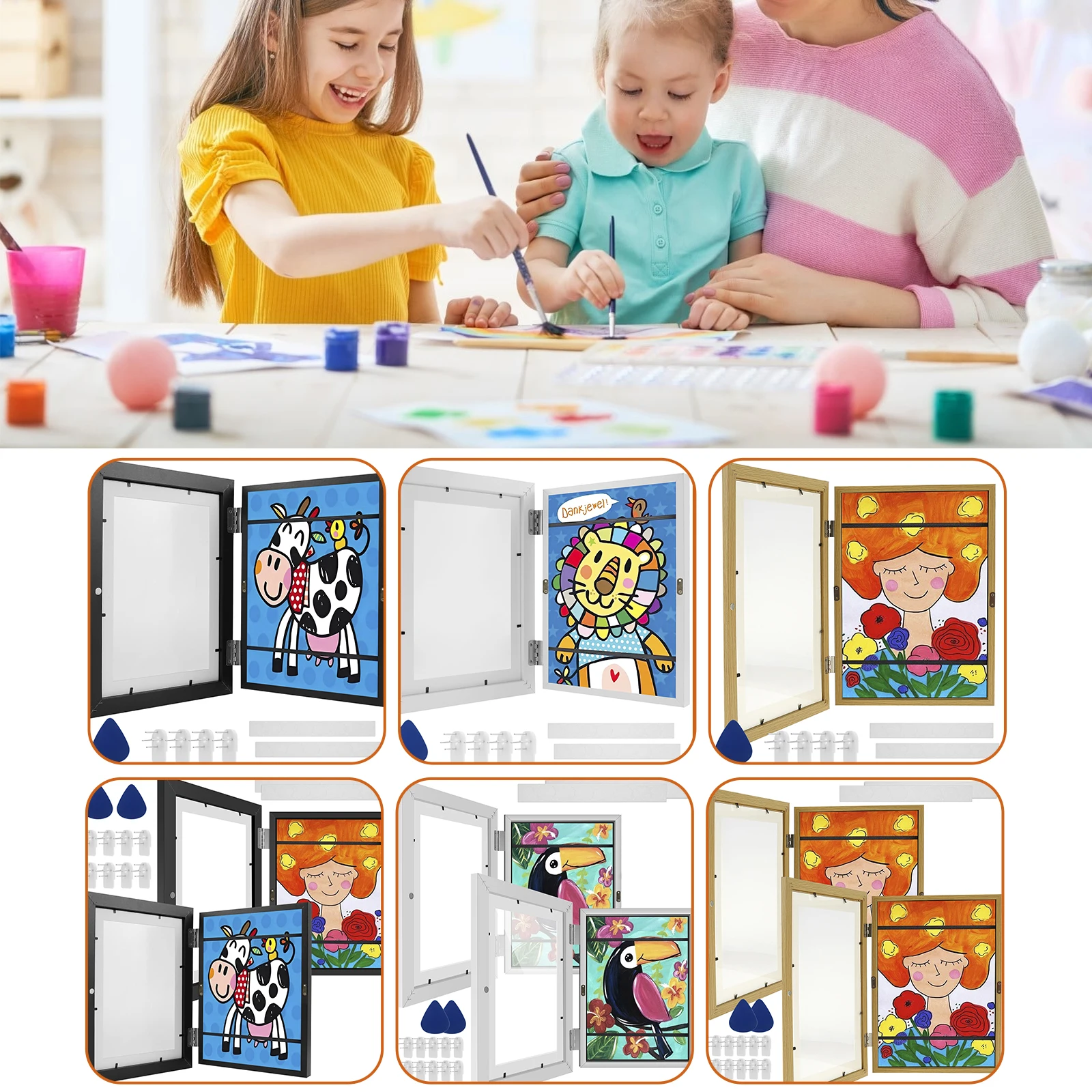 Photo Frame Wood Photo Frame Wood Frame Wood Picture Frame Art Frames 1/2Pcs Kids Art Frame Set A4 Front Opening Photo Frames Wooden Kids Artwork Display Frame for 100 Pictures Horizontal and