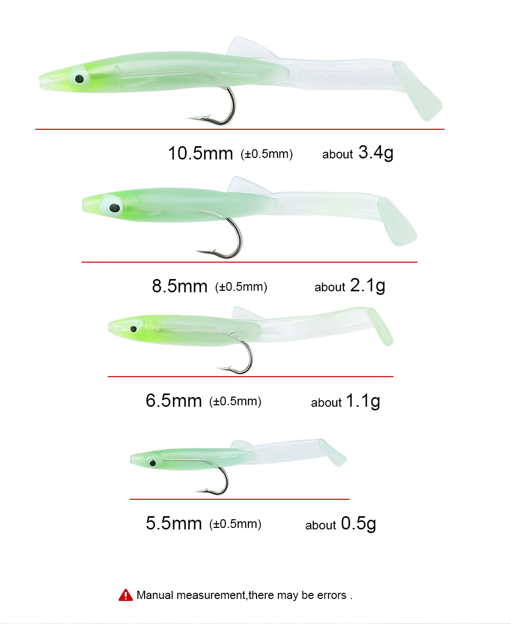 FTK 5-10 stücke Silikon Weichen Köder Set 5,5/6,5/8,5/10,5 cm T Schwanz Jig Angeln Lockt künstliche Angeln Köder Mit Haken – Detail 2