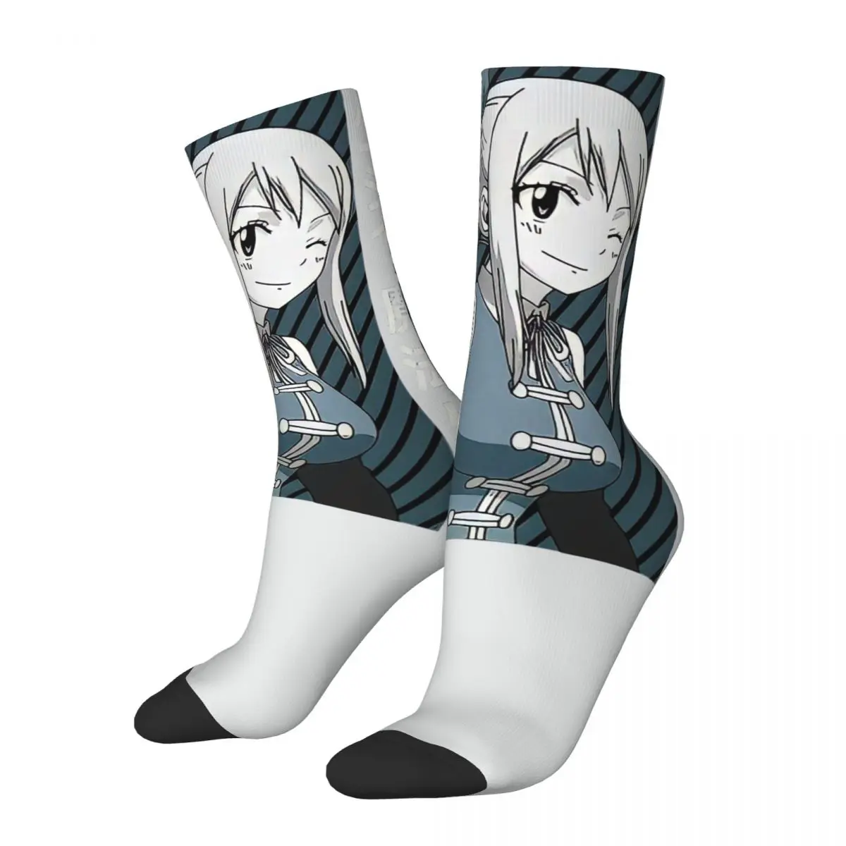 

Funny Crazy Compression Sock for Men Lucy Heartfilia Hip Hop Vintage FAIRY TAIL EARTH LAND Anime Pattern Printed Boys Crew Sock