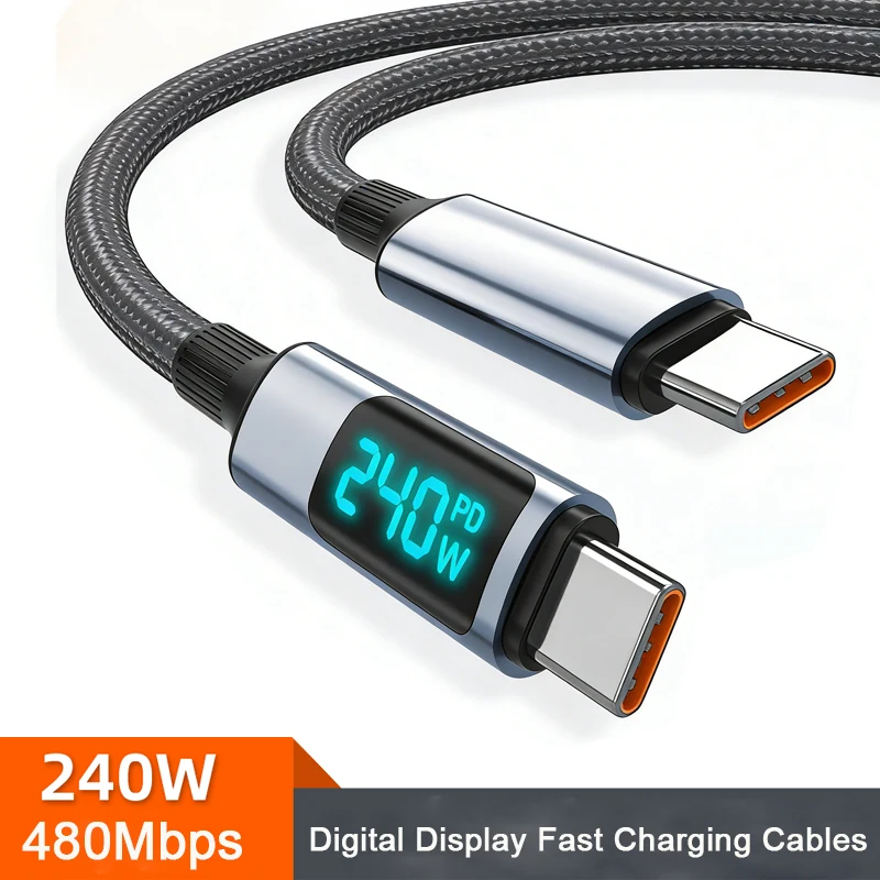High-Speed 240W USB-C to USB-C Charging Cable – Durable Nylon Braided Data Wire