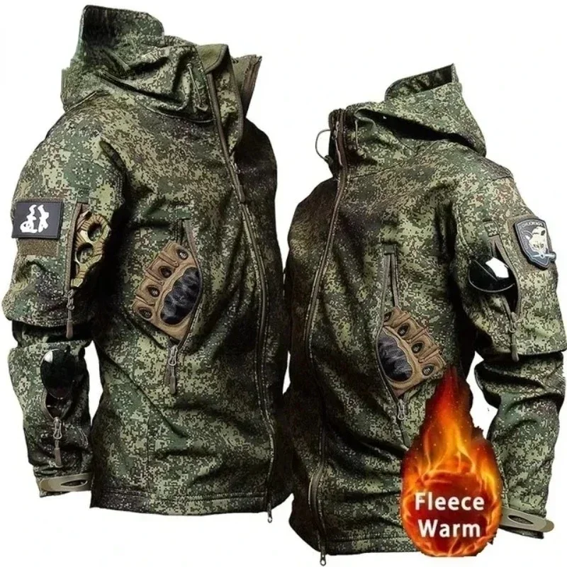 Hiking Jackets Waterproof Hiking Jackets Waterproof Jacket Waterproof Coats Polar Fleece Jacket Winter Russian Camo Fleece Hooded Mens Jacket Multiple Pocket Zipper Waterproof and Windproof Hunting Tactical Coat Ropa Hombre