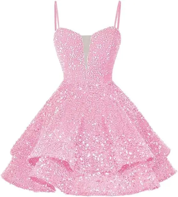 Spaghetti Strap Cocktail Gown Short Mini Skirt Sequined Party Dresses