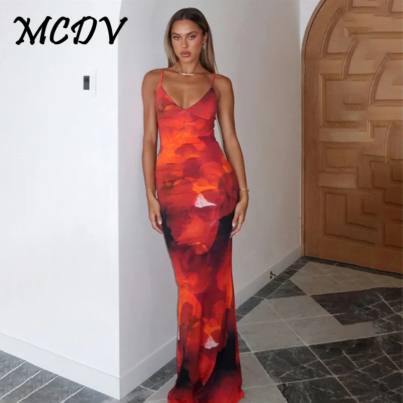 

Sleeveless Sexy Printed Party Long Dress Women Strap V-neck African Elegant Casual Dress 2024 Summer New Clothes Free Shipping