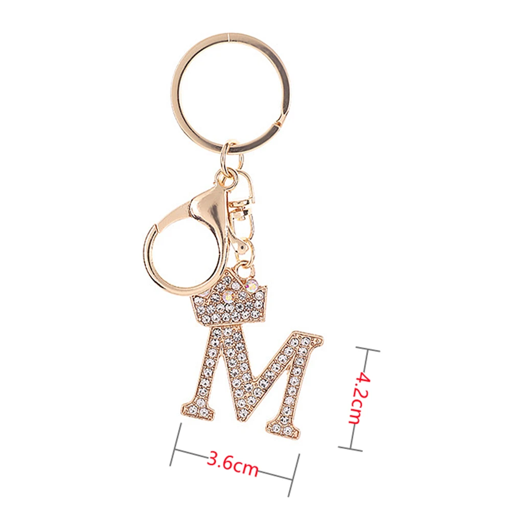 Sef85fb05eb484891baf19f8b3f09db2c1 Luxury Crown 26 Letter Metal Keyring Fashion Rhinestone Initial Keychain Bag Pendant Charms DIY Accessories Birthday Gifts Mallzona