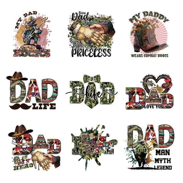 9pcs Small Size Fathers's Day Patch Dad Mens Iron On Clothes Heat
