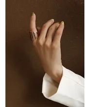  Ring titanium steel non - fading heavy - hand striped 18K ring 