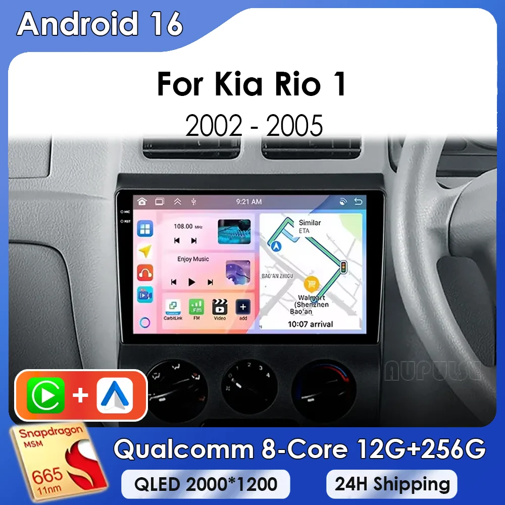 Radio para Auto Android 16 2K QLED para Kia Rio 1 2002 2003 2004 2005, CarPlay Inalámbrico, Sistemas Inteligentes para Auto, Sin 2 din 2din DVD 4G BT 1