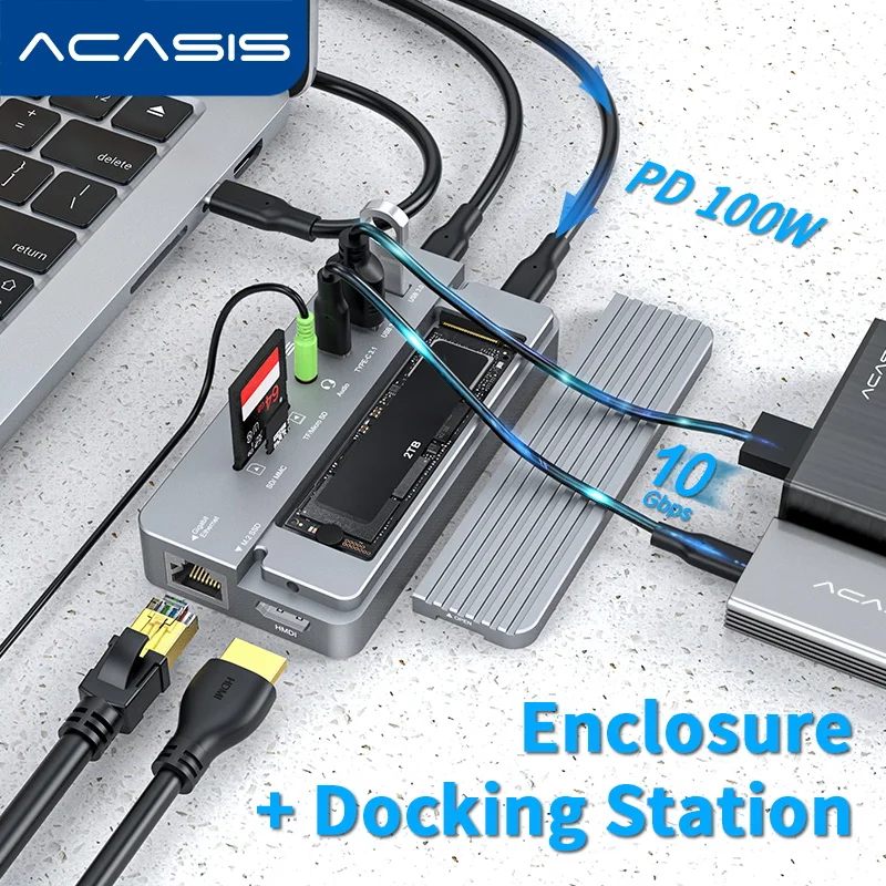 Док-станция Acasis USB 3 1 10 портов Тип C RJ45 HDMI поддержка карт TF/SD | Компьютеры и офис