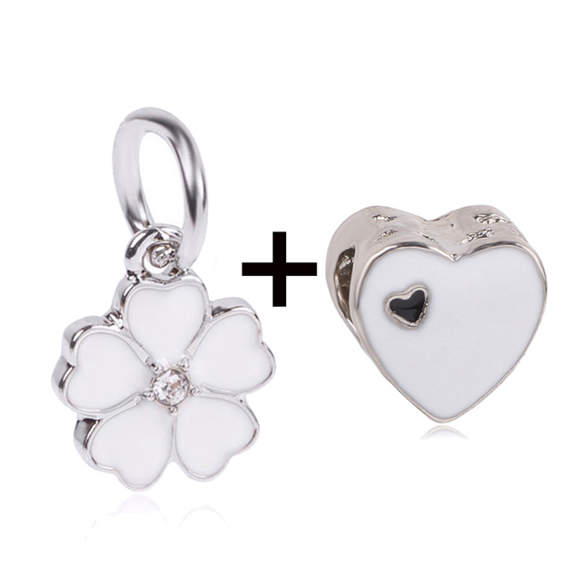 New Design White Heart Charm Beads Pendant Fit European Style Brand Bracelets Necklaces For Women Jewelry Making