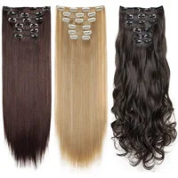Extensions de cheveux noirs 24 "/60 cm 6 pièces/ensemble femmes longue ligne droite synthétique pleine tête pince 16 Clips Ombre résistant à la chaleur fibre cheveux 1