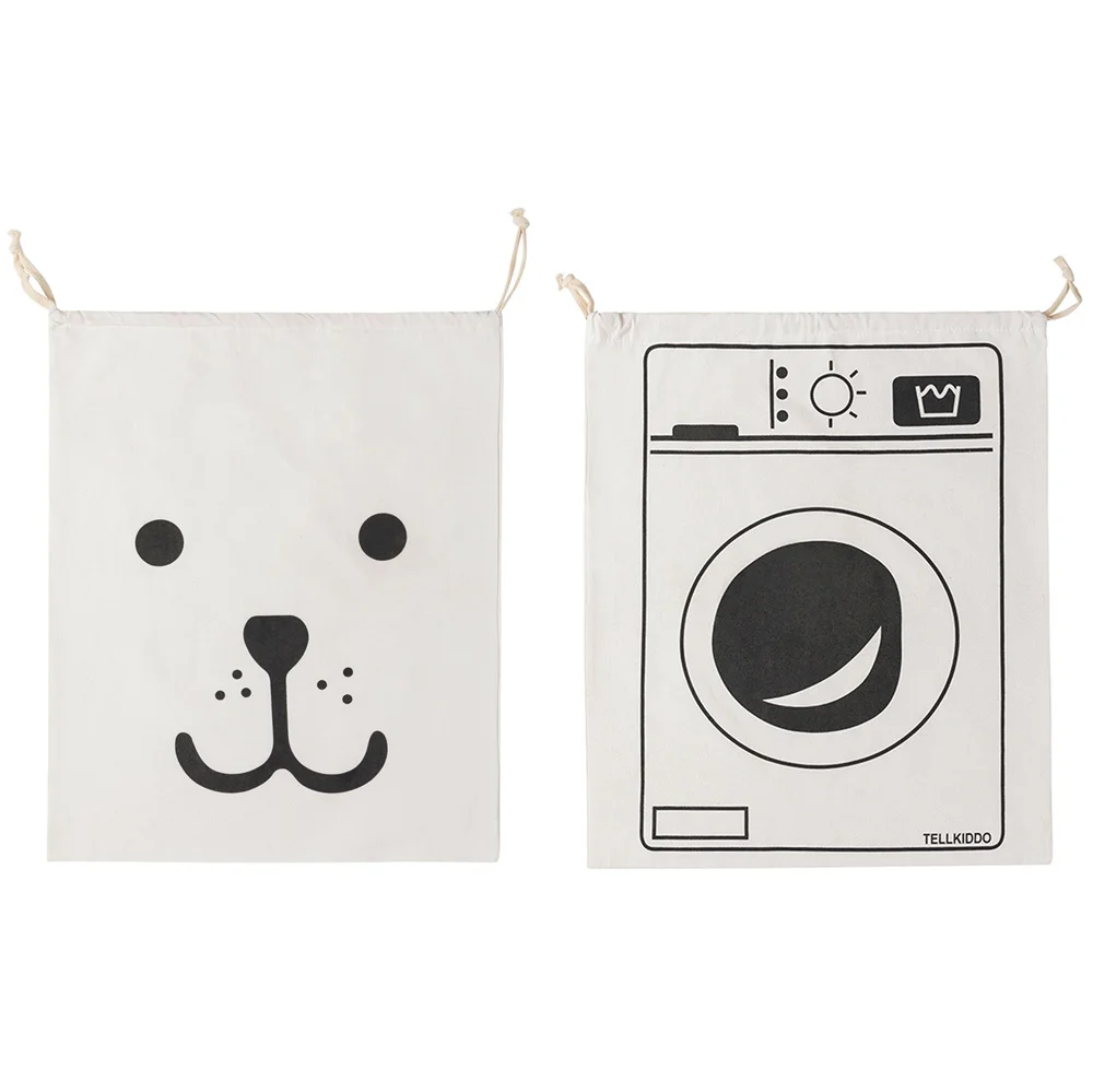 Large Cotton and Linen Laundry Bag Clothes Toys Storage Bag Printing Fabric Drawstring Duffle Dirty Clothes Organizer Bags