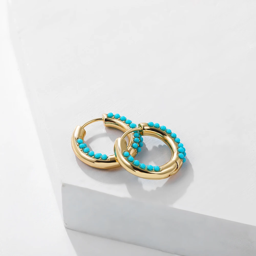 2025 New Trendy Gold Color Copper Round Circle Hoop Earrings for Women Small Simulated Pearls Huggie Hoops Korean Jewelry