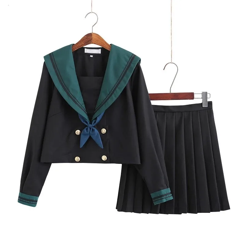 

Japanese High School JK Uniforms Dresses For Girls Collage Student Green Sailor Suit Women Jacket School Pleated Skirt JK Suits