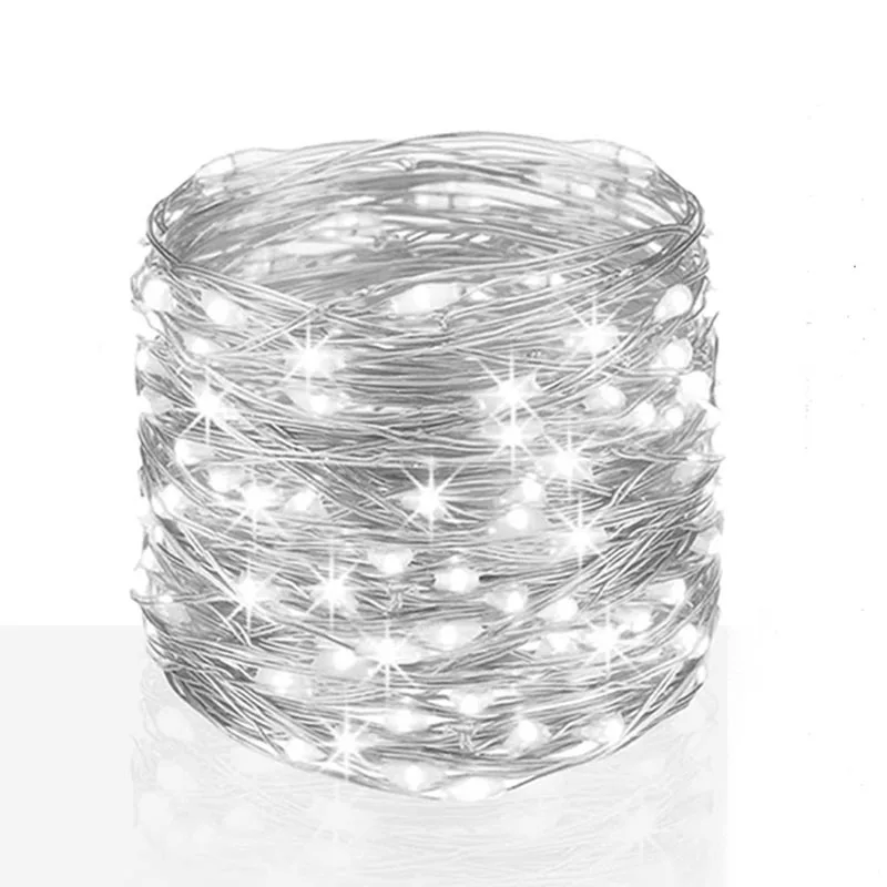 thumbnail image 1 of Cadena de luces LED de alambre de cobre de 50/100/200 luces que funcionan con pilas o con USB, 8 modos con control remoto, resistente al agua, decoración de hadas, 1 of 5