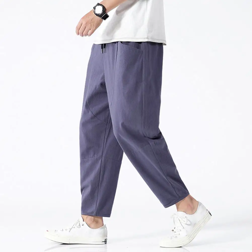 

Однотонные мужские брюки Универсальные мужские брюки на шнуровке с эластичным поясом и большими карманами удобные стильные повседневные