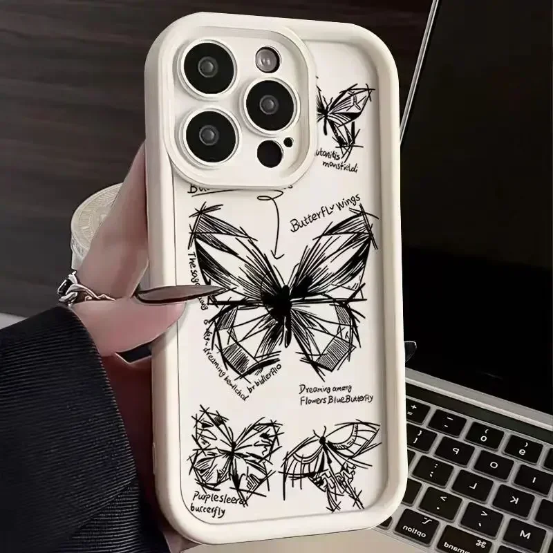 thumbnail image 1 of Funda de silicona con diseño de mariposa y líneas de dibujo para iPhone 15 Pro Max, funda para iPhone 11, 12, 13, 14, 16 Pro Max, Mini X, XS, XR, 7, 8 Plus, 1 of 5