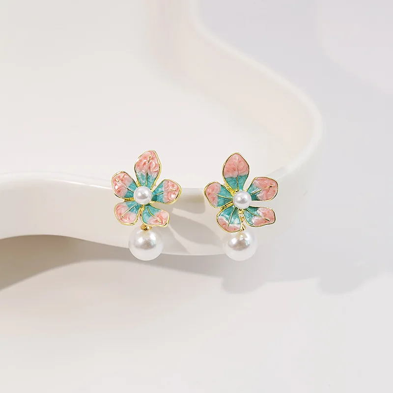 Floral with Pearl Korean Hoop Earrings