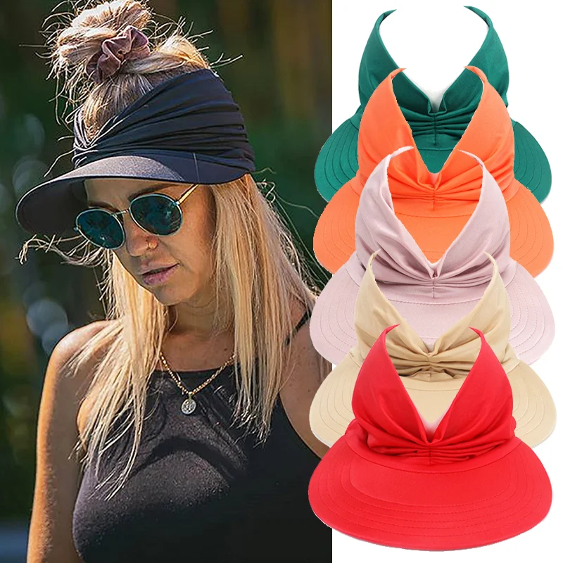 Fashion New Women Sun Visor Sun Hat Women Colorful Wide Brim Elastic Summer UPF 50+ UV Protection Beach Sports Hats Baseball Cap
