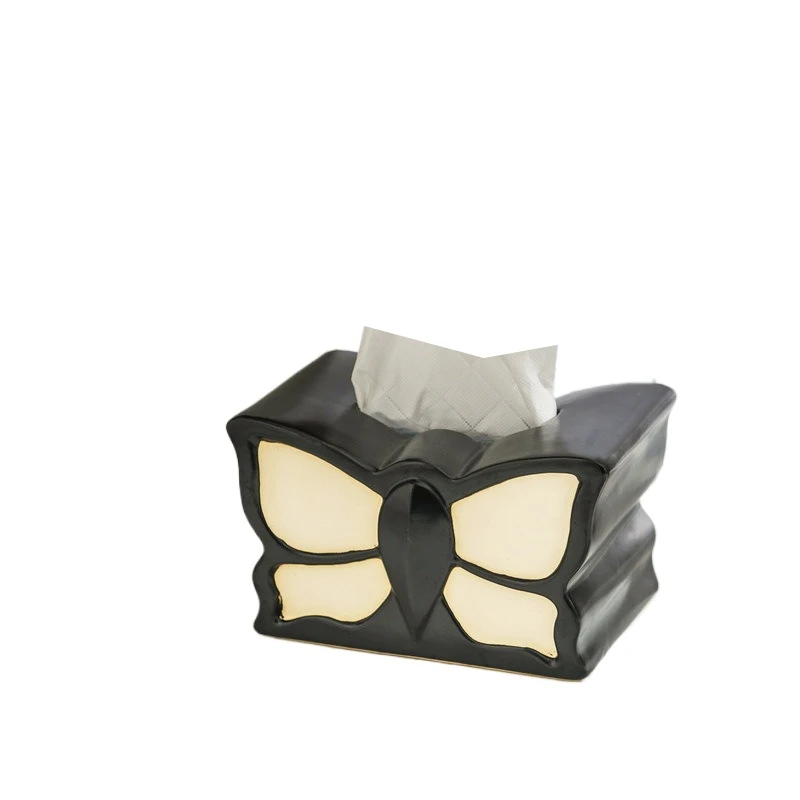 Ceramic Irregular Shape Tissue Box, Creative Light Luxury Simple Napkin Box Home Living Room Bedroom Desktop Hotel Decor, 1Pc