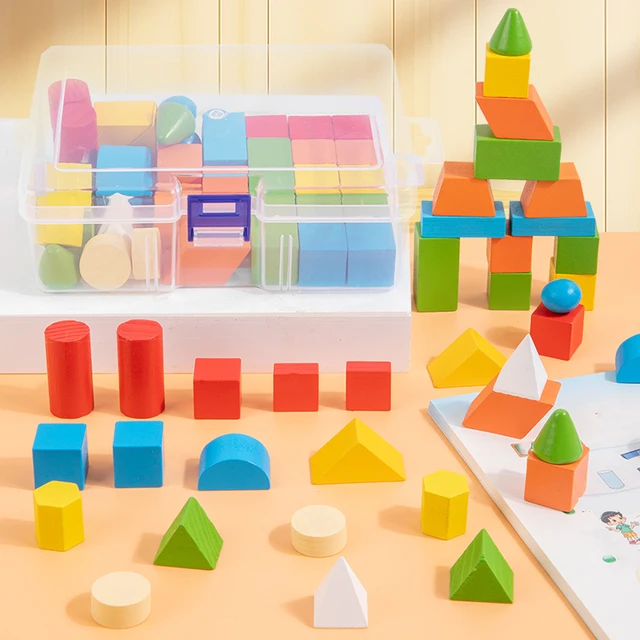 16/24/38Pcs Hot Wooden Building Blocks Set Assembled Building Blocks Baby Shape Color Early Educational Toys Gifts for Children 2