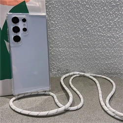 Transparent Shockproof Crossbody Lanyard Case with Adjustable Shoulder Strap and Acrylic Clear Cover - S22 Plus (White Gray)
