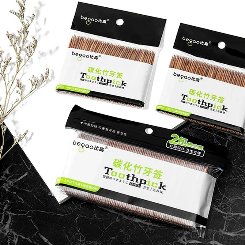 200 Pcs Disposable Carbonized Bamboo Toothpicks Supermarket Hotel Household Portable Single Head Toothpicks Fruit Toothpicks
