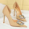 Women Fashion Wedding Party Designer Pink Purple Rose Red Pumps Lady Fetish 10.5cm High Heels Crystal Buckle Satin Evening Shoes 4