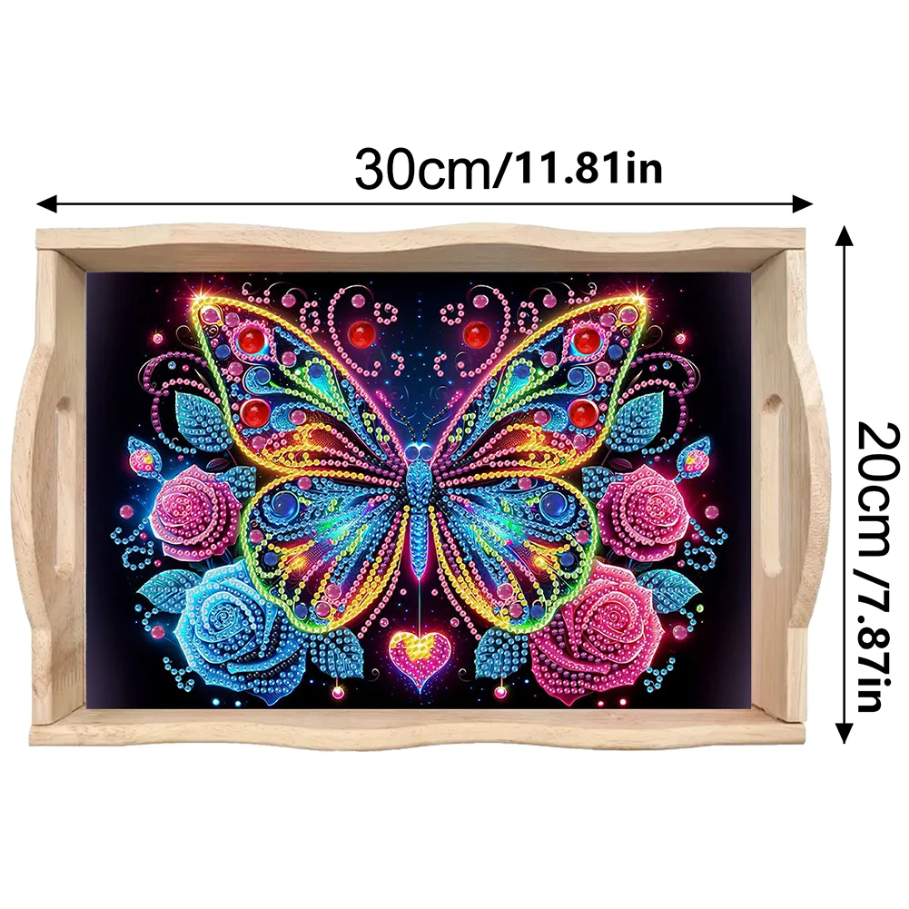 Wooden Colorful Pattern 5D Diamond Painting Tray Art Craft with Handle Diamond Painting Tray Handicraft for Countertop Decor 5