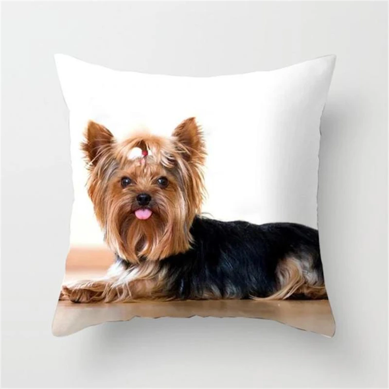 2022 Yorkie Bichon Frise Yorkshire Decorative Print Pillowcase Car Decor Cute Dog Cushion Cover Bedroom Sofa Waist Cushion Cover 