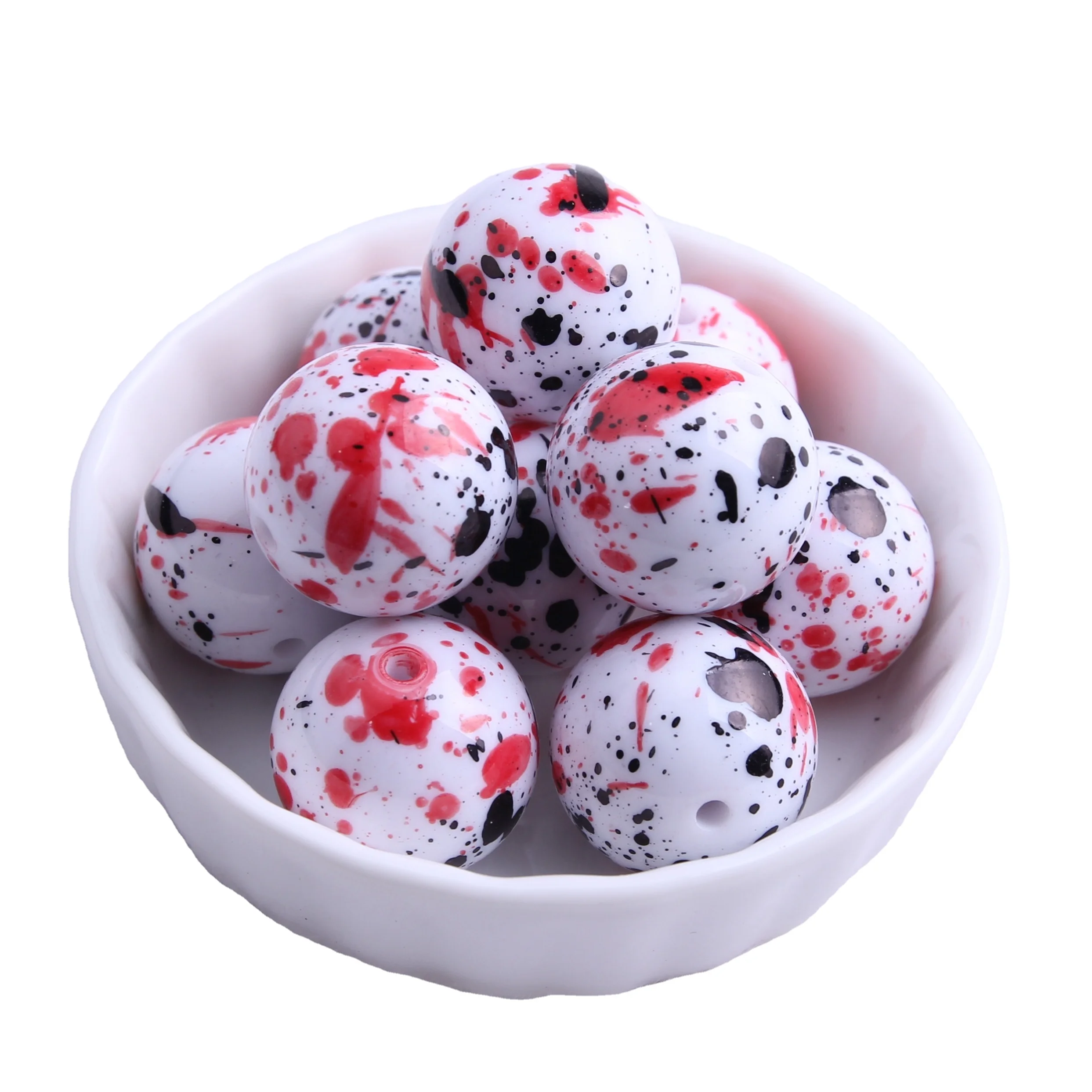 Kwoi Vita 20mm 100pcs Red Black Color Splash Acrylic Splatter Beads For