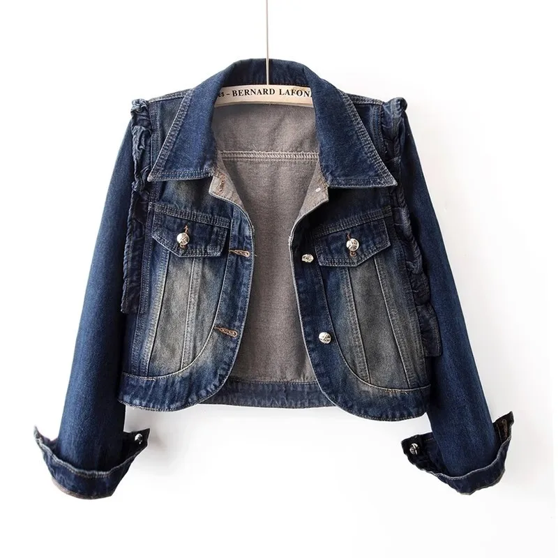 

Женская джинсовая куртка с асимметричным подолом, темно-синяя короткая приталенная ковбойская джинсовая куртка с длинным рукавом, Повседневная Верхняя одежда на осень
