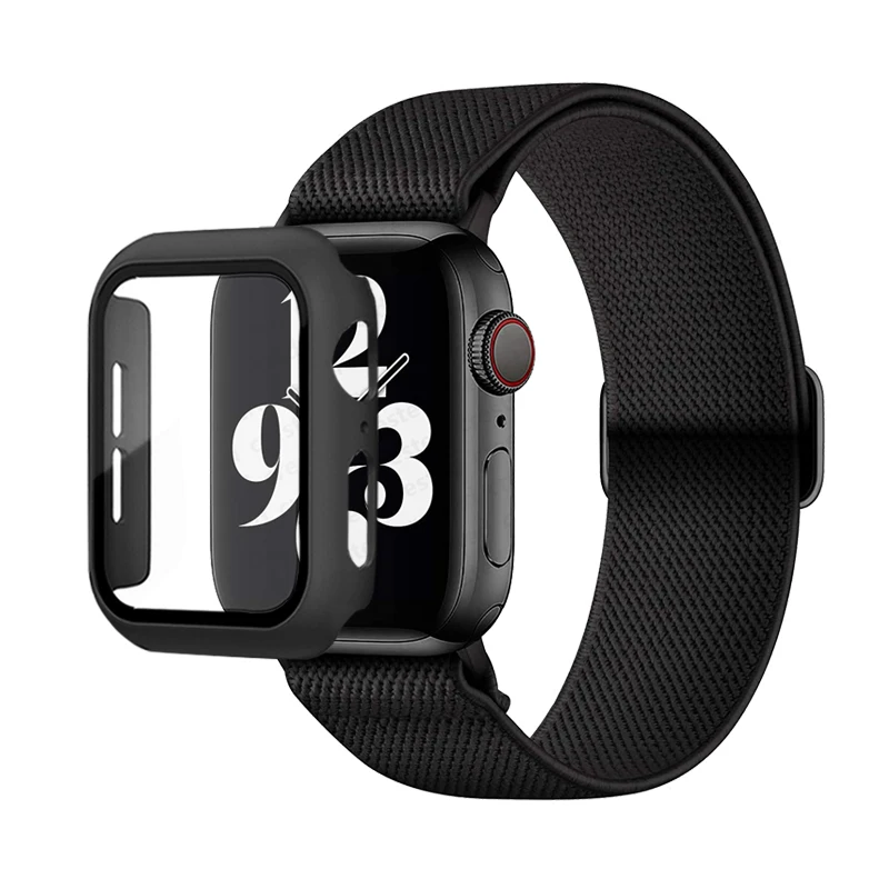 Elastic Nylon Loop Bracelet with Scrunchie Strap for Apple Watch with Case Combo