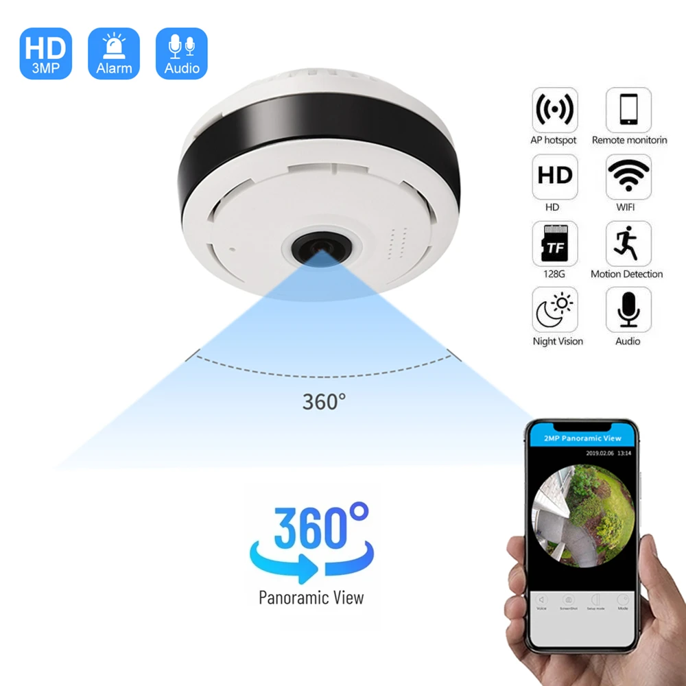 VR 홈 보안 감시 카메라, 스마트 홈 베이비 모니터, 무선 비디오 오디오 녹음기, V380 미니 3MP 카메라, 360 도