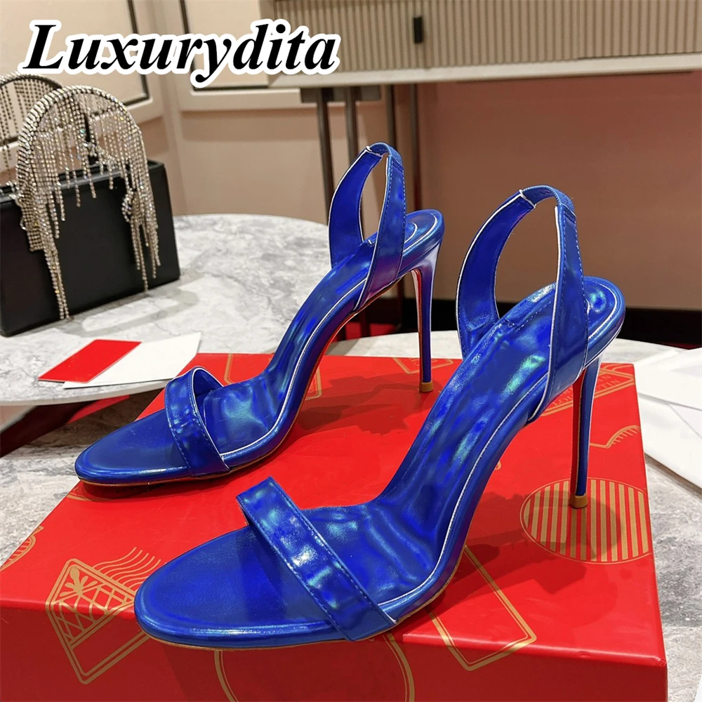 

LUXURYDITA Women Sandal Luxury 10CM High Heels Designer Customize Red Heel O Marylin Socialite Dinner shoes H513