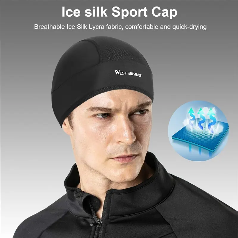 Cycling Caps WEST BIKING Summer Bike Skull Cap Men Cycling Accessories Motorcycle Helmet Lining Mesh Cap Hiking Running Sports Bicycle Hats