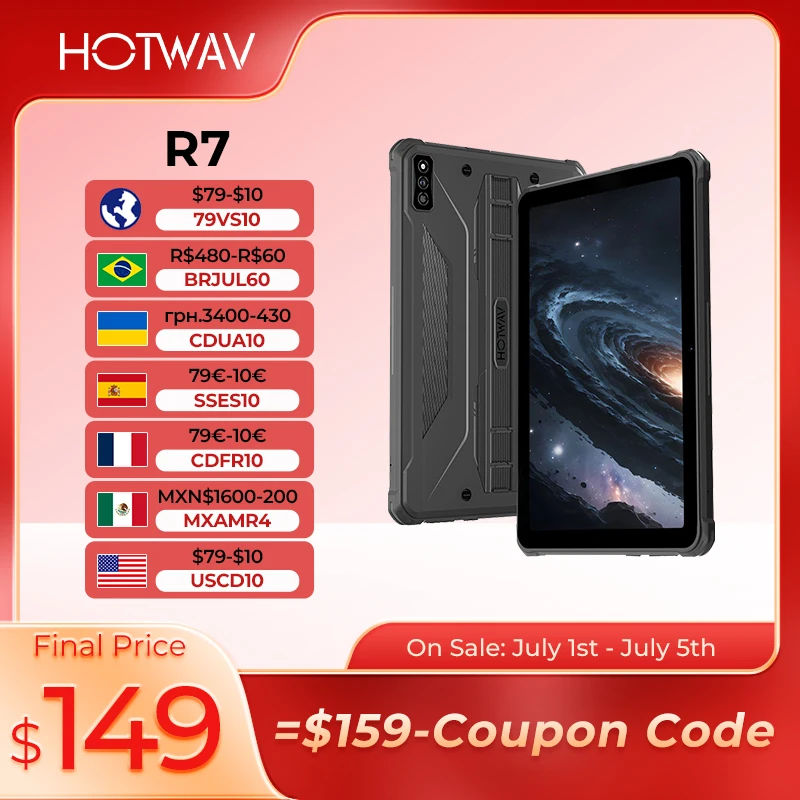 HOTWAV R7 Rugged Tablet 10.1'' HD+ Display Android 13 15600mAh Battery Pad 12GB 256GB 16MP Camera Glove Mode Tablet PC