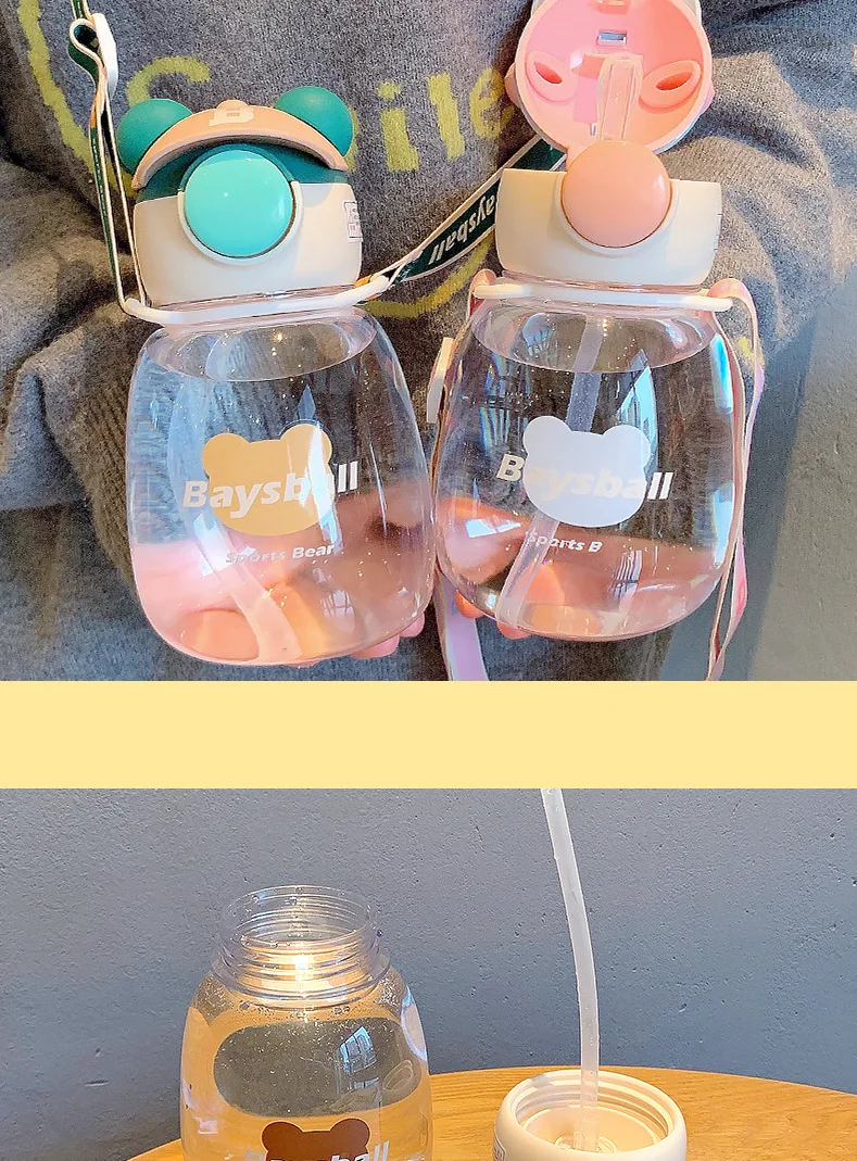 Cute Bear Water Bottle For School 650Ml Transparent 18 Cute Bear Water Bottle For School 650Ml Transparent