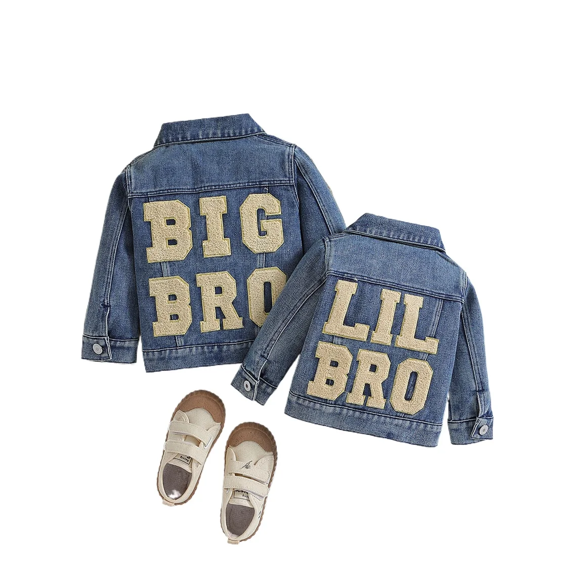 패션 어린이 데님 재킷 새로운 스타일  소년 소녀 봄 가을 의류 긴 소매 편지 캐주얼 패션 재킷