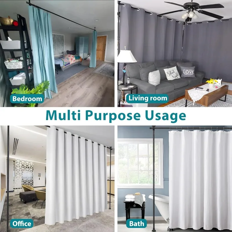 Room Divider- Adjustable 10FT No Drilling Curtain Rods Wall Divider for Room Separation, Heavy Duty Freestanding Hanging